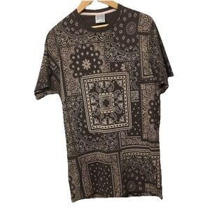 Maison Article Premium Essentials Men's Large Brown & Tan Paisley Bandana Shirt